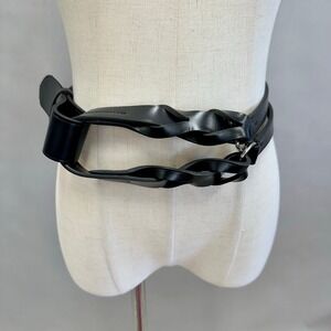 Lauren Ralph Lauren Women's‎ Tri-Strap O-Ring Black Leather Belt NWOT size Large